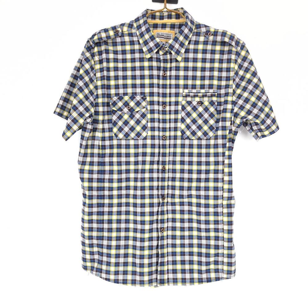 No Retreat Mens Multicolor Checkered Button Down Short Sleeve Shirt GUC- Size XL